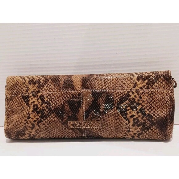 BCBG Maxazria Faux Snakeskin Fold Over Clutch With Chain Shoulder Strap - Picture 2 of 10
